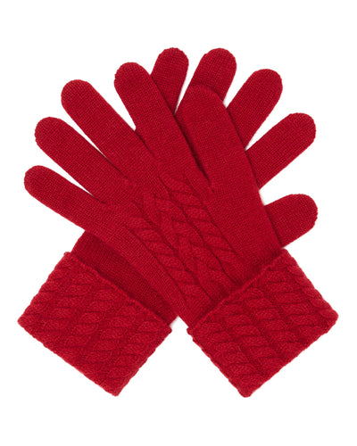 N.Peal Women's Cable Cashmere Gloves Ruby Red
