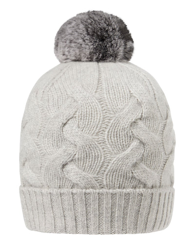 N.Peal Women's Cable Fur Pom Hat Fumo Grey