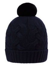 Load image into Gallery viewer, N.Peal Women&#39;s Cable Fur Pom Hat Navy Blue
