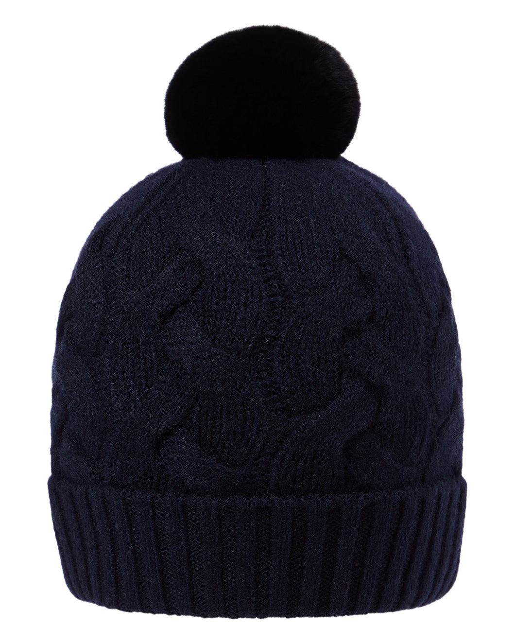 N.Peal Women's Cable Fur Pom Hat Navy Blue