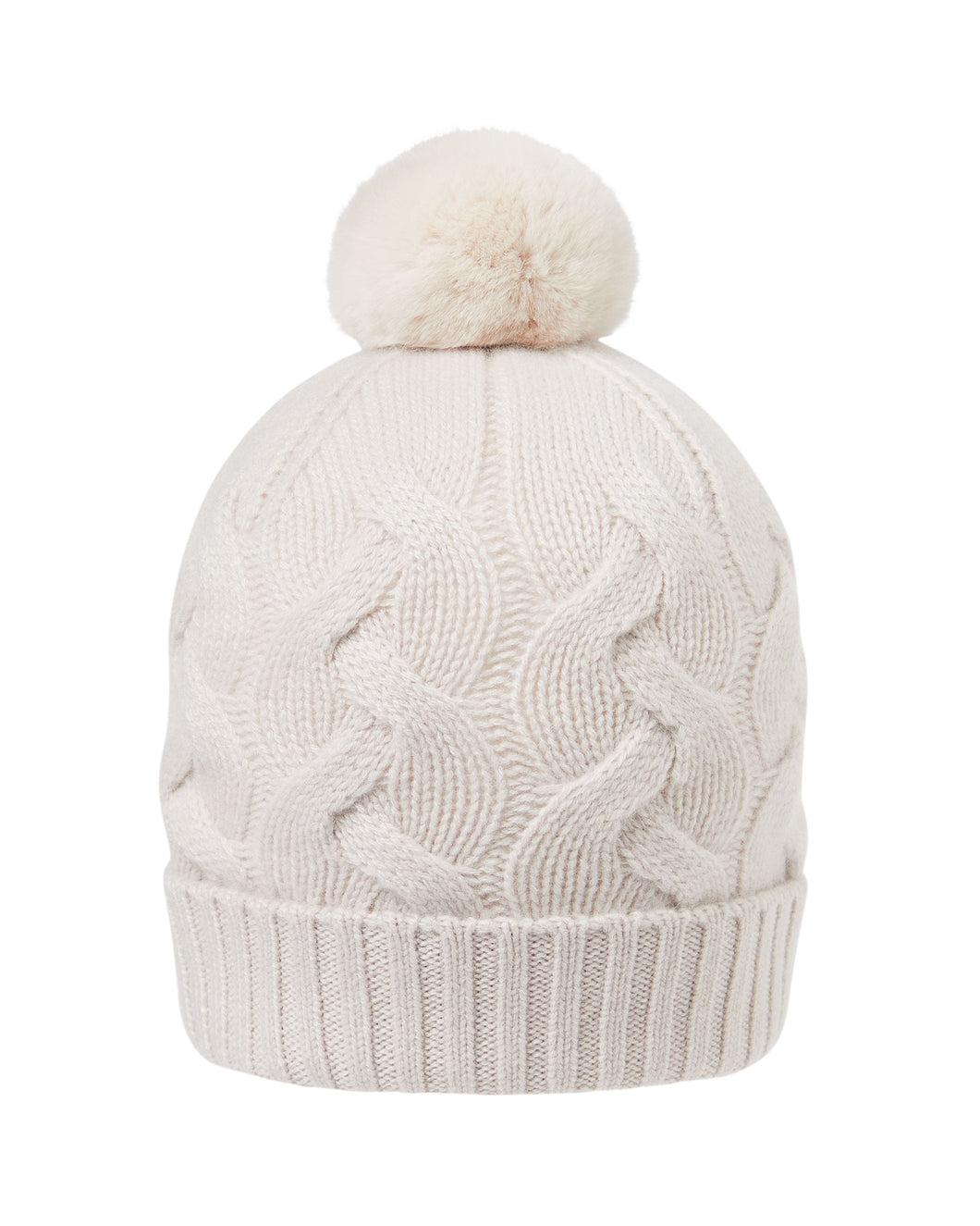 N.Peal Women's Cable Fur Pom Hat Snow Grey