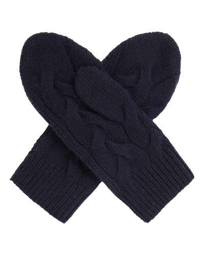 N.Peal Women's Cashmere Cable Mittens Navy Blue