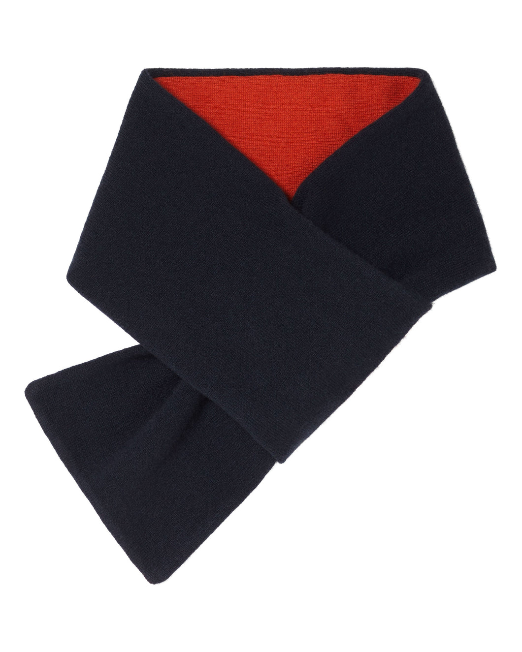 N.Peal Men's Two Tone Small Cashmere Scarf Navy Blue + Dark Amber Orange