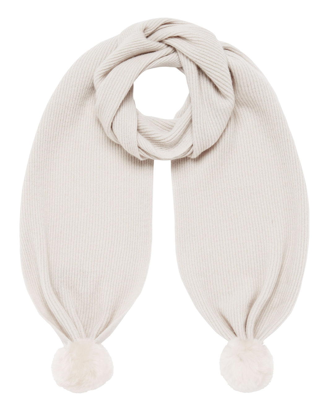 N.Peal Unisex Shearling Pom Ribbed Scarf Snow Grey
