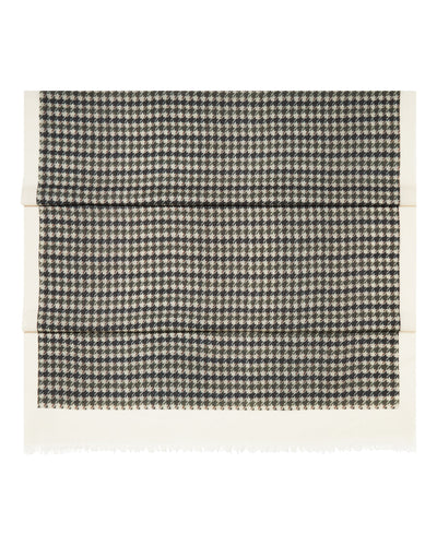N.Peal Women's Green Houndstooth Cashmere Pashmina Print