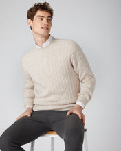 Load image into Gallery viewer, N.Peal Men&#39;s The Thames Cable Cashmere Jumper Heather Beige Brown
