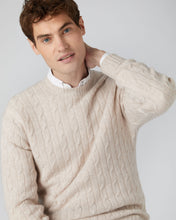 Load image into Gallery viewer, N.Peal Men&#39;s The Thames Cable Cashmere Jumper Heather Beige Brown
