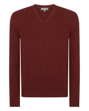 Load image into Gallery viewer, N.Peal Men&#39;s The Burlington V Neck Cashmere Jumper Copper Orange
