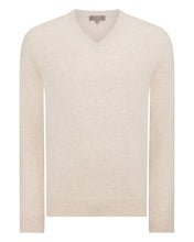 Load image into Gallery viewer, N.Peal Men&#39;s The Burlington V Neck Cashmere Jumper Heather Beige Brown
