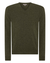 Load image into Gallery viewer, N.Peal Men&#39;s Burlington V Neck Cashmere Jumper Moss Green
