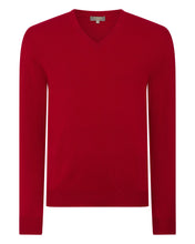 Load image into Gallery viewer, N.Peal Men&#39;s The Burlington V Neck Cashmere Jumper Ruby Red
