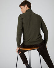 Load image into Gallery viewer, N.Peal Men&#39;s The Trafalgar Polo Neck Cashmere Jumper Moss Green
