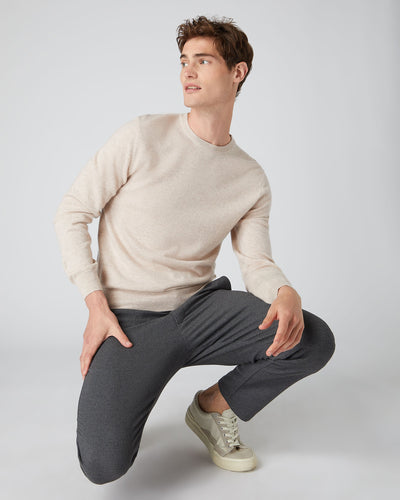N.Peal The Oxford Round Neck Cashmere Jumper Heather Beige Brown