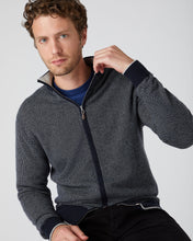 Load image into Gallery viewer, N.Peal Men&#39;s The Knightsbridge Zip Birdseye Cashmere Jumper Navy Blue
