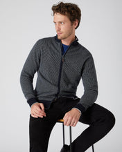 Load image into Gallery viewer, N.Peal Men&#39;s The Knightsbridge Zip Birdseye Cashmere Jumper Navy Blue
