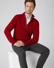 Load image into Gallery viewer, N.Peal Men&#39;s The Knightsbridge Zip Cashmere Jumper Ruby Red
