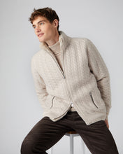 Load image into Gallery viewer, N.Peal Men&#39;s Fur Lined Cable Cardigan Heather Beige Brown
