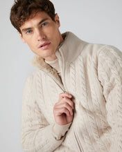 Load image into Gallery viewer, N.Peal Men&#39;s Fur Lined Cable Cardigan Heather Beige Brown
