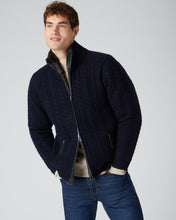 Load image into Gallery viewer, N.Peal Men&#39;s Fur Lined Cable Cardigan Navy Blue
