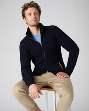 Load image into Gallery viewer, N.Peal Men&#39;s Fur Collar Cable Cashmere Cardigan Navy Blue
