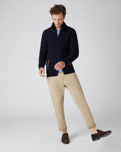 Load image into Gallery viewer, N.Peal Men&#39;s Fur Collar Cable Cashmere Cardigan Navy Blue
