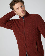 Load image into Gallery viewer, N.Peal Men&#39;s The Richmond Cable Cashmere Cardigan Copper Orange

