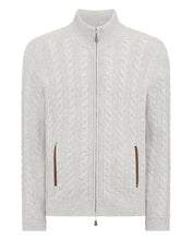 Load image into Gallery viewer, N.Peal Men&#39;s The Richmond Cable Cashmere Cardigan Fumo Grey
