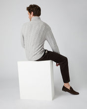 Load image into Gallery viewer, N.Peal Men&#39;s The Richmond Cable Cashmere Cardigan Fumo Grey
