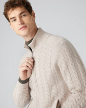 Load image into Gallery viewer, N.Peal Men&#39;s The Richmond Cable Cashmere Cardigan Heather Beige Brown
