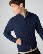 Load image into Gallery viewer, N.Peal Men&#39;s The Richmond Cable Cashmere Cardigan Imperial Blue
