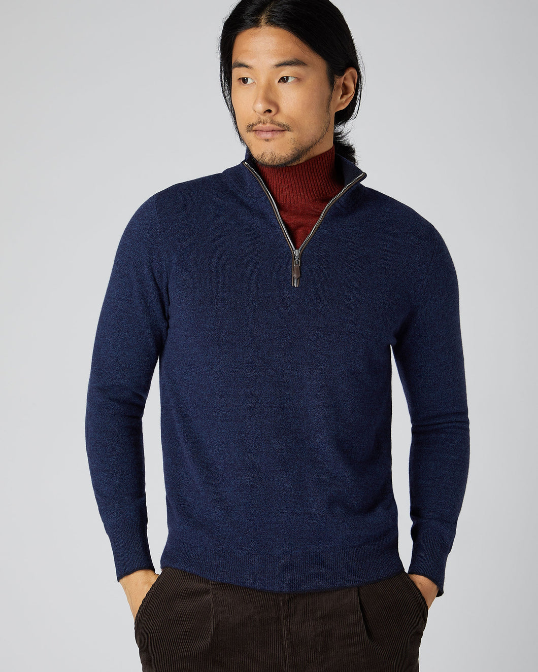 N.Peal Men's The Carnaby Half Zip Cashmere Jumper Imperial Blue