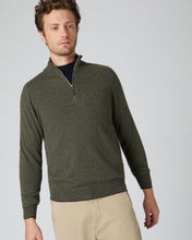 Load image into Gallery viewer, N.Peal Men&#39;s The Carnaby Half Zip Cashmere Jumper Moss Green
