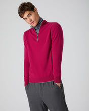 Load image into Gallery viewer, N.Peal Men&#39;s The Carnaby Half Zip Cashmere Jumper Raspberry Pink
