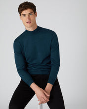 Load image into Gallery viewer, N.Peal Men&#39;s Fine Gauge Cashmere Mock Turtle Neck Jumper Lapis Blue
