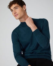 Load image into Gallery viewer, N.Peal Men&#39;s Fine Gauge Cashmere Mock Turtle Neck Jumper Lapis Blue

