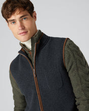 Load image into Gallery viewer, N.Peal Men&#39;s Milano Suede Trim Cashmere Gilet Dark Charcoal Grey
