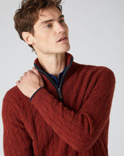 Load image into Gallery viewer, N.Peal Men&#39;s Cable Half Zip Cashmere Jumper Copper Orange
