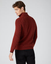 Load image into Gallery viewer, N.Peal Men&#39;s Cable Half Zip Cashmere Jumper Copper Orange
