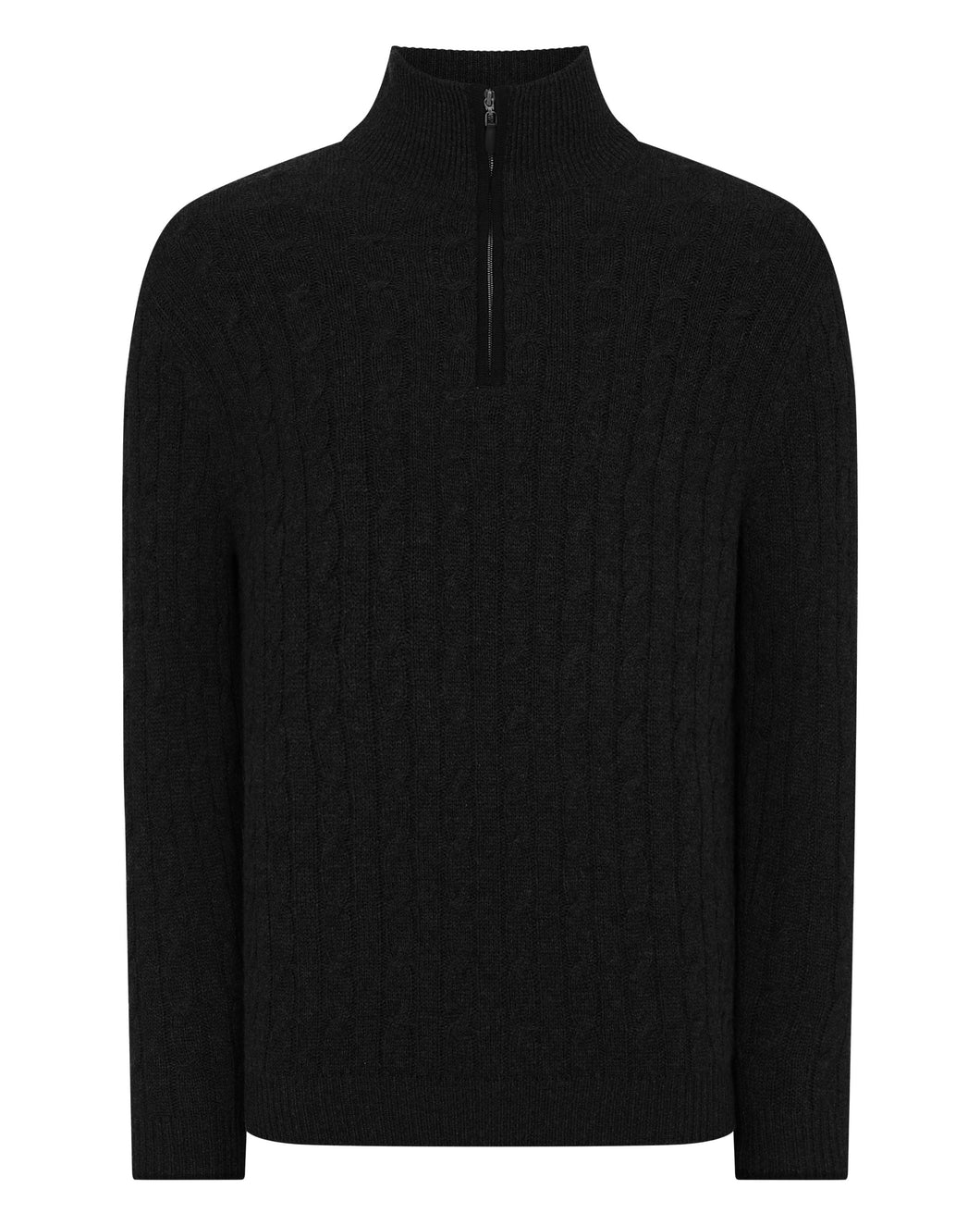 Men's Cable Half Zip Sweater in Black