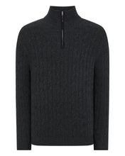 Load image into Gallery viewer, N.Peal Men&#39;s Cable Half Zip Cashmere Jumper Dark Charcoal Grey
