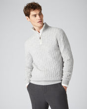 Load image into Gallery viewer, N.Peal Men&#39;s Cable Half Zip Cashmere Jumper Fumo Grey
