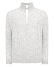 Load image into Gallery viewer, N.Peal Men&#39;s Cable Half Zip Cashmere Jumper Fumo Grey
