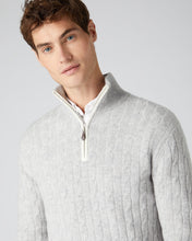 Load image into Gallery viewer, N.Peal Men&#39;s Cable Half Zip Cashmere Jumper Fumo Grey
