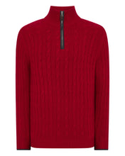 Load image into Gallery viewer, N.Peal Men&#39;s Cable Half Zip Cashmere Jumper Ruby Red
