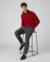 Load image into Gallery viewer, N.Peal Men&#39;s Cable Half Zip Cashmere Jumper Ruby Red
