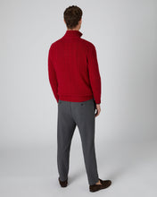 Load image into Gallery viewer, N.Peal Men&#39;s Cable Half Zip Cashmere Jumper Ruby Red
