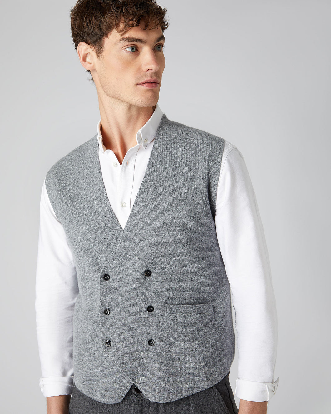 N.Peal Men's Double Breasted Cashmere Waistcoat Flannel Grey