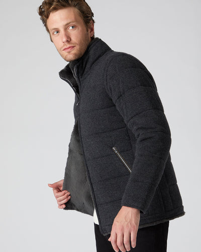 N.Peal Men's Fur Lined Quilted Jacket Dark Charcoal Grey