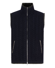 Load image into Gallery viewer, N.Peal Men&#39;s Cable Fur Lined Gilet Navy Blue
