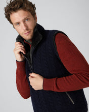 Load image into Gallery viewer, N.Peal Men&#39;s Cable Fur Lined Gilet Navy Blue
